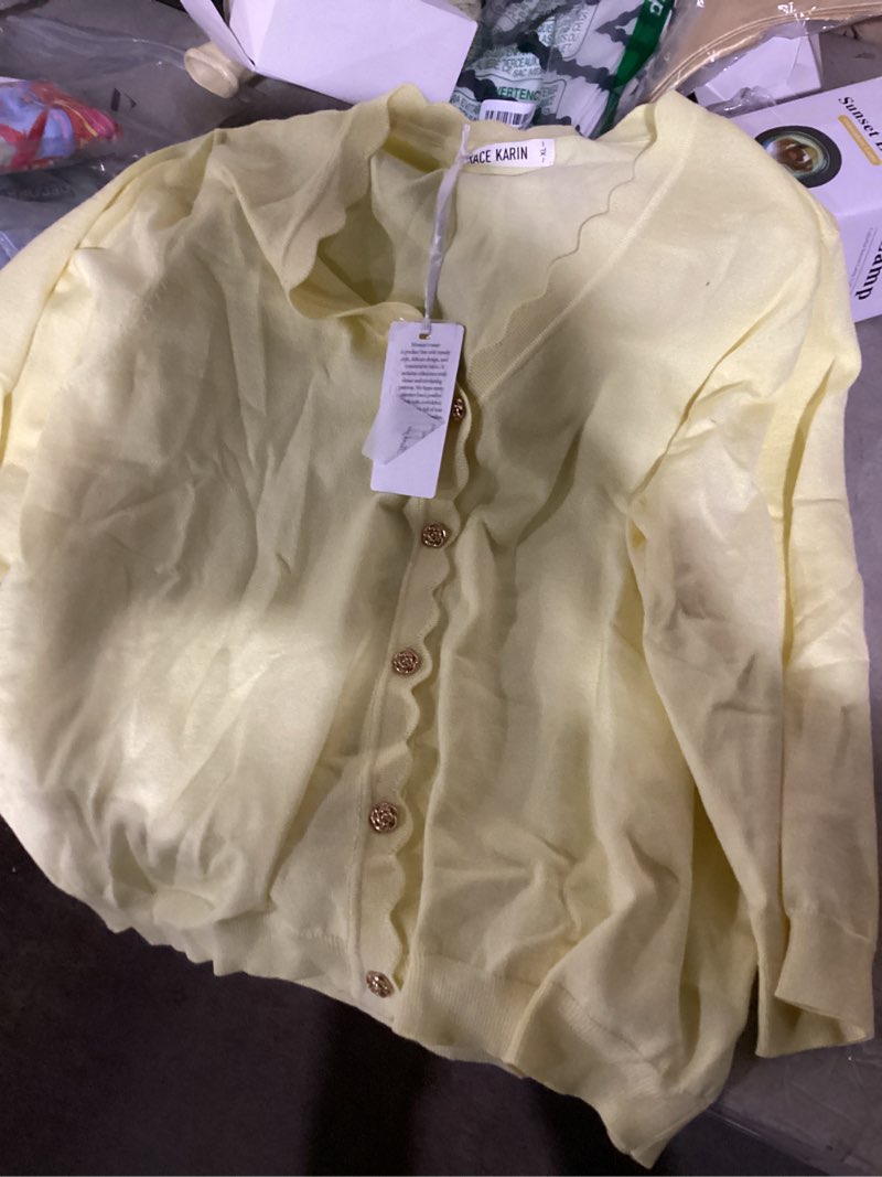 Condition photo showing New/Like New for grace karin women's 3/4 sleeve v neck button down lightweight cardigan sweater open front dressy shrugs summer outfits x-large light yellow
