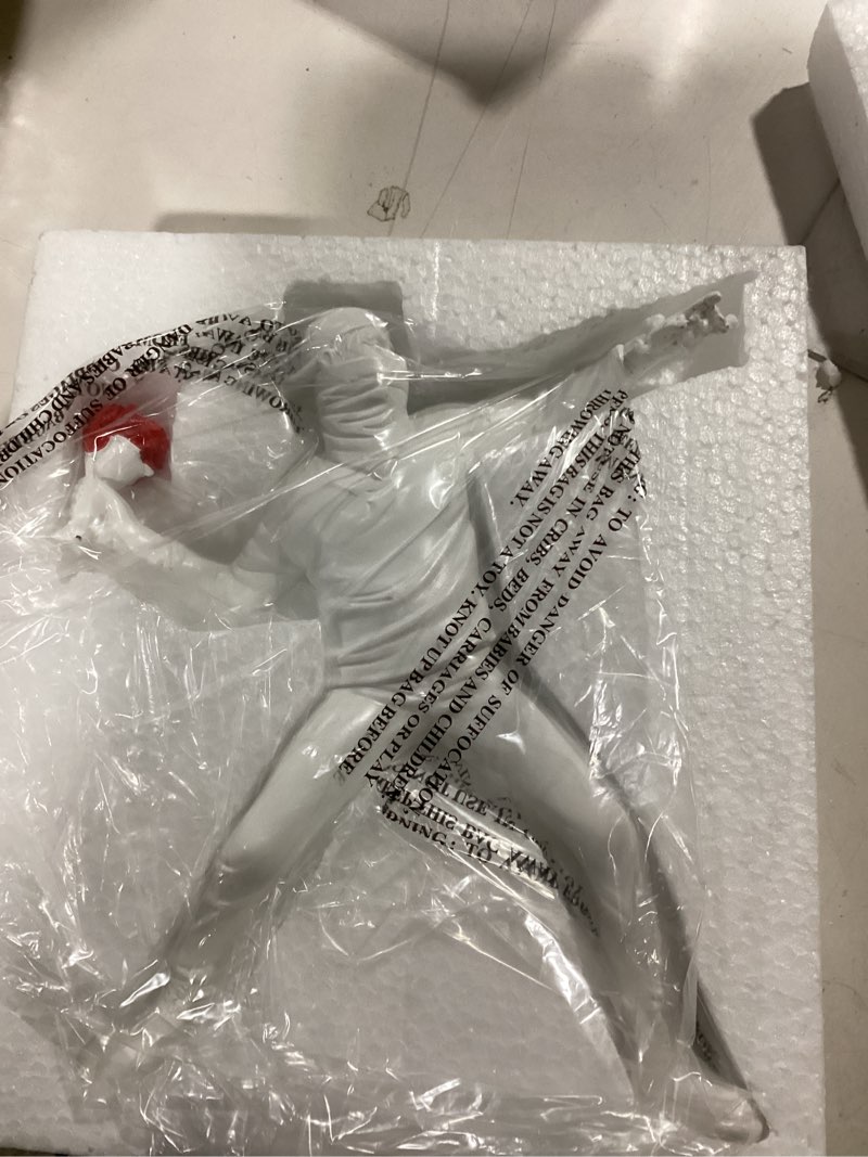 Condition photo showing New/Like New for banksy flower thrower sculpture, 8.5 inch black banksy street graffiti art statue replica, inspirational sculpture gifts peace hope