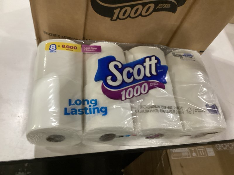 Condition photo showing New/Like New for scott 1000 trusted clean toilet paper, 32 rolls, septic-safe, 1-ply toilet tissue regular 1000 sheets (pack of 32)