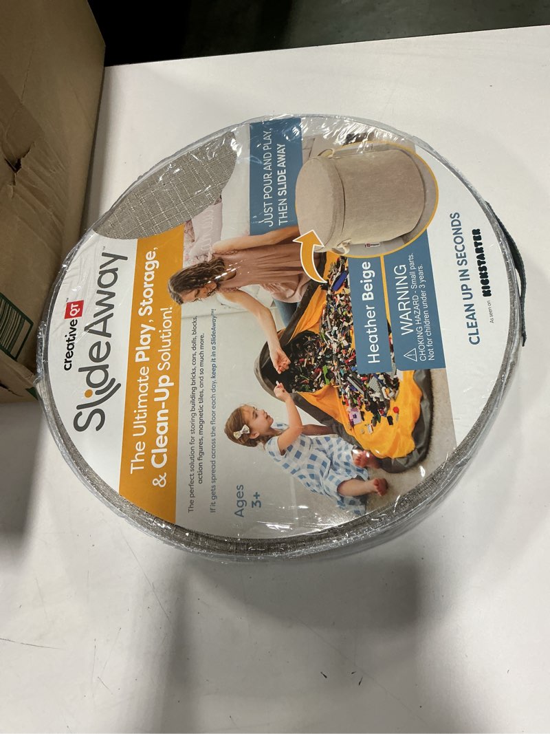 Condition photo showing Good Condition for Creative QT SlideAway Toy Storage Organizer & Play Mat for Kids - Organizer Storage Bin - Kids Toy Box for Boys & Girls - Playroom Bin - Holders for Kid Rooms, Classrooms, Teachers - Beige Heather Beige