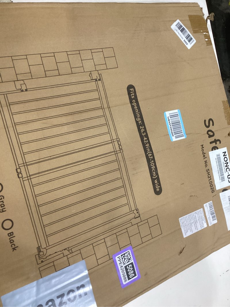 Condition photo showing Good Condition for miumoon 29-45" no bottom bar baby gate for stairs, 2-in-1 auto close dog gate indoor with large walk thru door, hardware mount pet gate for top and bottom stairs (white, 26.5-43" w x 29" h) white 26.5-43"w x 29" h