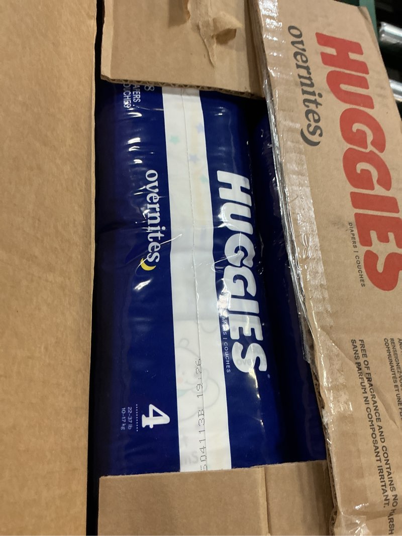 Condition photo showing New/Like New for huggies size 4 overnites baby diapers: overnight diapers, size 4 (22-37 lbs), 116 ct (2 packs of 58), packaging may vary size 4 116