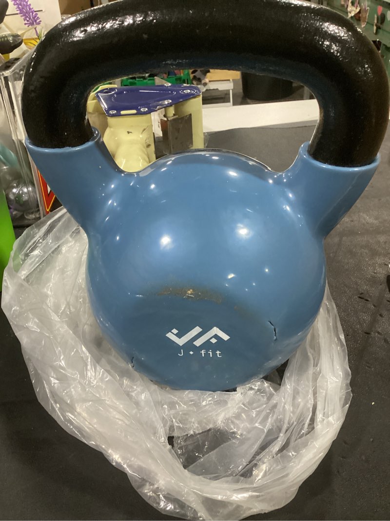 Condition photo showing As Is for jfit kettlebell weights vinyl coated iron - 10 size options, 5lbs-50lbs - coated for floor and equipment protection, noise reduction, ballistic, core, weight training