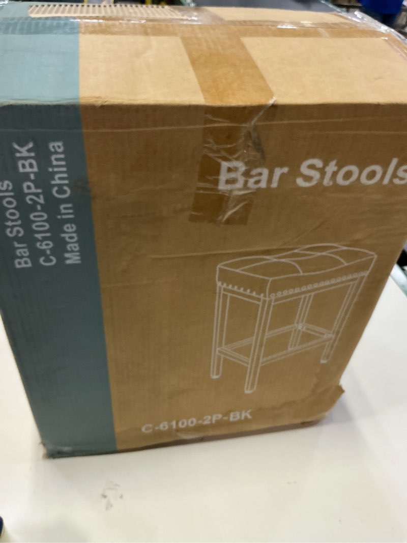 Condition photo showing New/Like New for DUMOS Saddle Bar Stools Set of 4, 24 Inch Counter Height Stools with Curved PU Leather Surface, 3.7" Thick Upholstery Bar Height Stools with Footrest for Kitchen Island, Dining, Cafe, Black Inky Set of 4 24 Inch