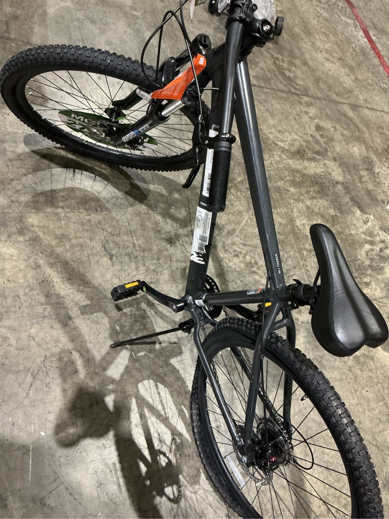 Condition photo showing As Is for damage to the back )))27.5  ozark trail timber mountain bike  medium frame  fits riders 5 3 -5 8   black  unisex