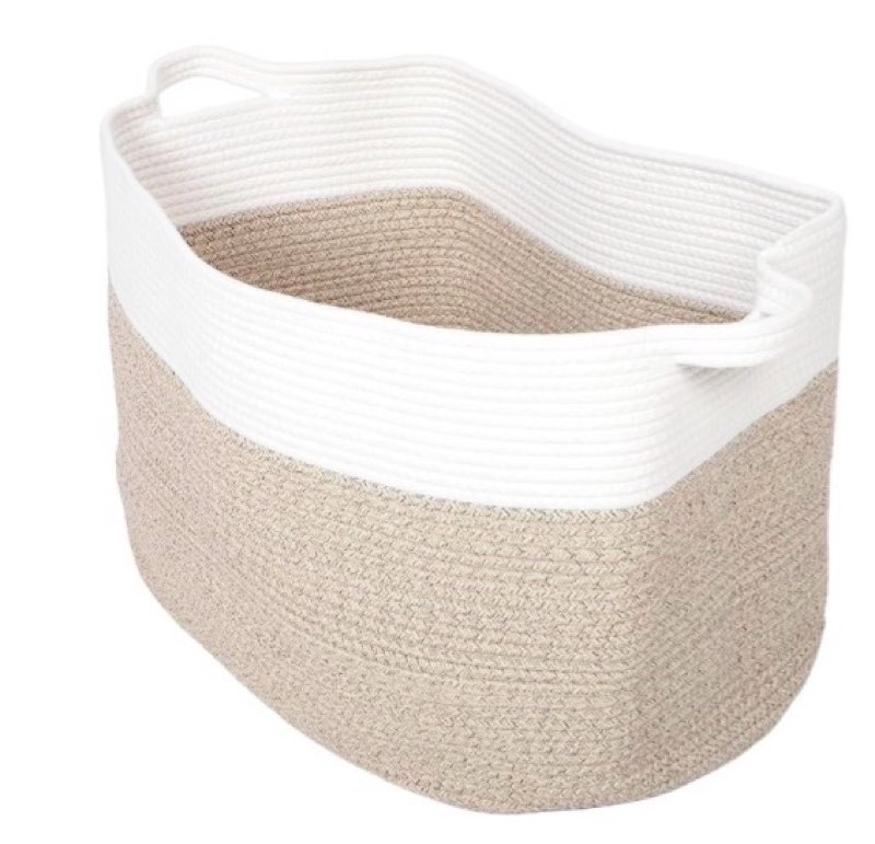 (Similar to stock photo) 1pcs Large Cotton Rope Storage Basket Handles Foldable Toy Organizer for Laundry Blankets and Towels Versatile Woven Container for Living Room and Bedroom