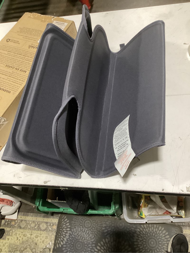 Condition photo showing As Is for munchkin child car seat protector, elite seat guardian with grime guard fabric, dark grey