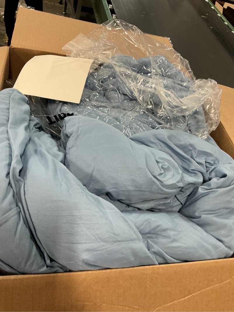 Condition photo showing As Is for CozyLux California King Comforter Set Grayish Blue, 7 Pieces Pinch Pleat Bed in a Bag Cal King Comforter Set with Sheets, Bed Set with Down Alternative Comforter, Sheets, Pillowcases & Shams Grayish Blue California King