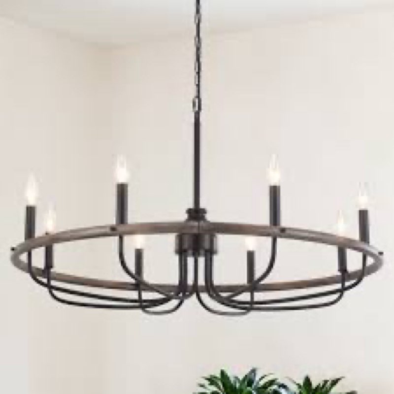 Annasha 8 - Light Dimmable Candle Style Round Wagon Wheel Chandelier, Industrial Dining Room Chandelier Modern Kitchen Lighting Pendant-33.86\"W x 78.74\"H incomplete 