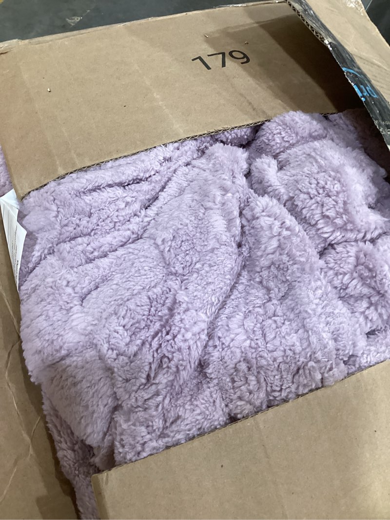 Condition photo showing As Is for cozylux fleece queen comforter set light purple,super soft & warm fluffy bedding with checkered pattern,luxury fuzzy heavy bed set for winter,3 pieces,1 comforter and 2 pillowcases queen light purple