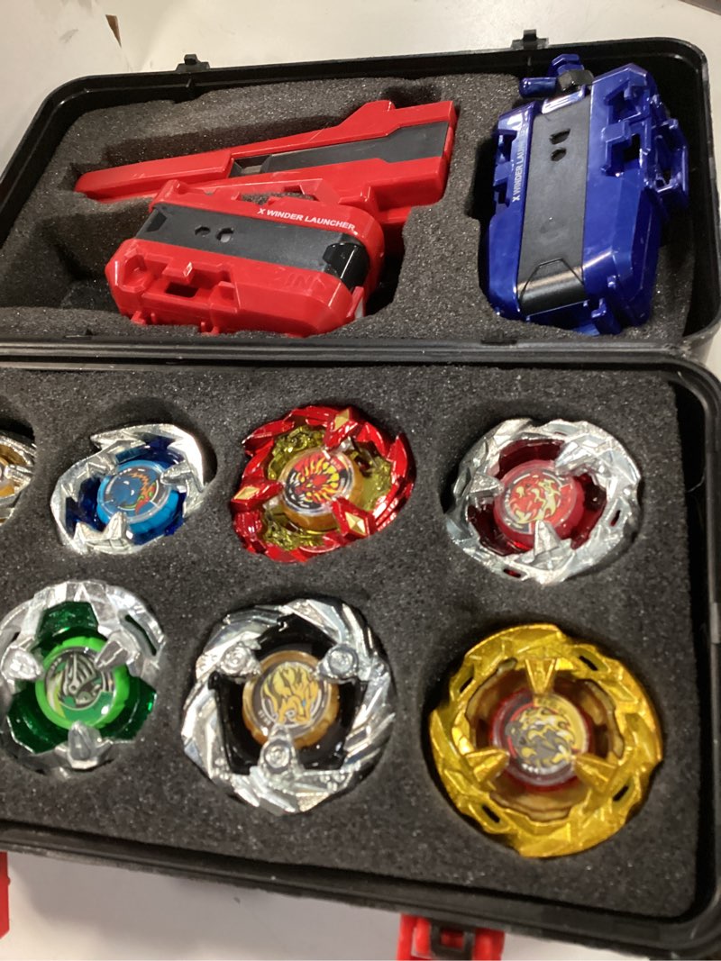 Condition photo showing Good Condition for x battling top gyro toy set, 12 spinning tops, 3 launchers with storage box, turbo set metal fusion game,birthday gift for kids children boys ages 6+