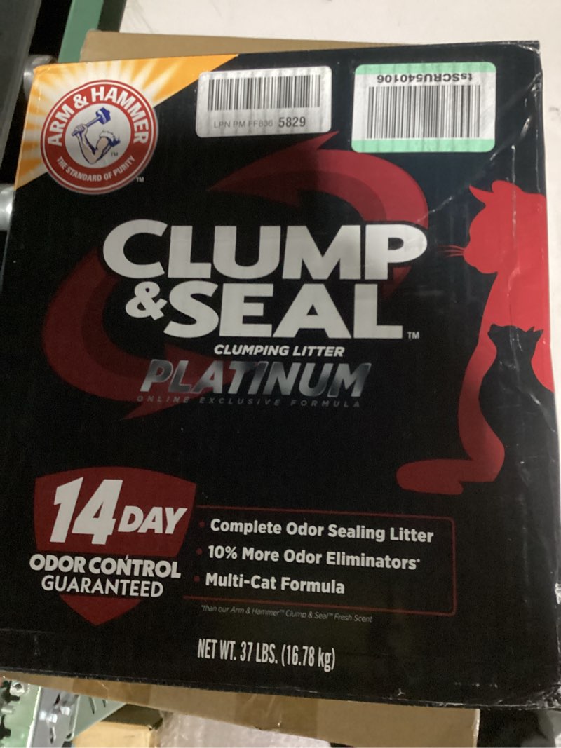 Condition photo showing Good Condition for arm & hammer clump & seal platinum cat litter, multi-cat, 14-day odor control, rock-hard clumps, 37 lbs – powerful odor eliminator with baking soda clump & seal platinum clumping cat litter 37lb – frustration free pack