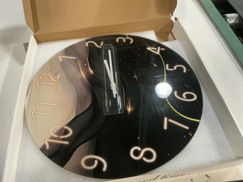 Condition photo showing Good Condition for large wall clocks battery operated 16 inch marble glass wall clock for living room black and glod wall clock silent non ticking 16 inch black3