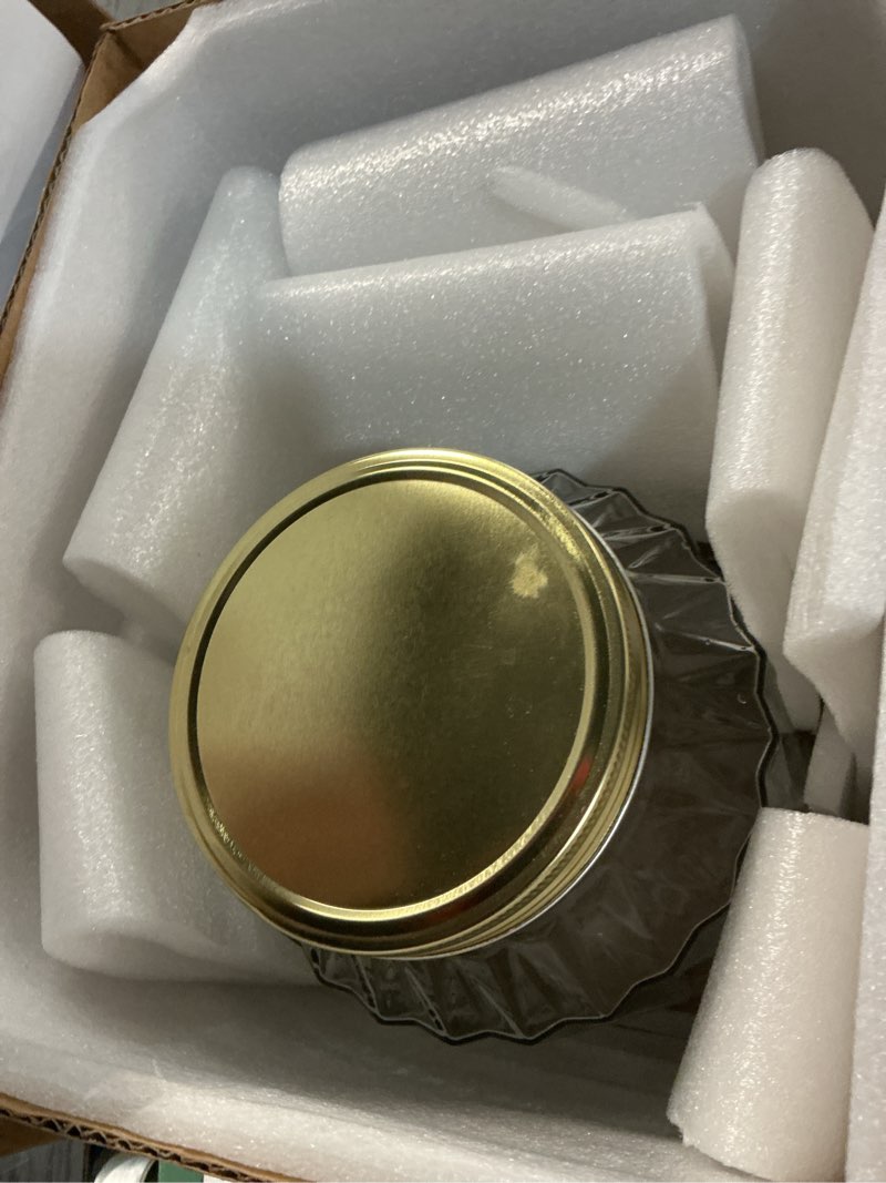 Condition photo showing Good Condition for 1.5 Gallon Glass Drink Dispenser with Stand – Large Beverage Dispenser with Stainless Steel Spigot, Chalkboard Tags & Marker – Glass Water Dispenser for Fridge, Parties, Weddings and Home Use,Glod 1.5 Gallon With Stand Gold