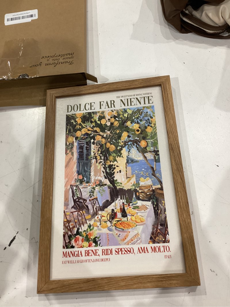 Condition photo showing New/Like New for vintage italy canvas wall art dolce far niente quote lemon tree patio poster trendy travel wall decor amalfi coast print rustic italian food painting for dining room kitchen 8x12inch wood frame 8l" x 12w" style-2 wood frame