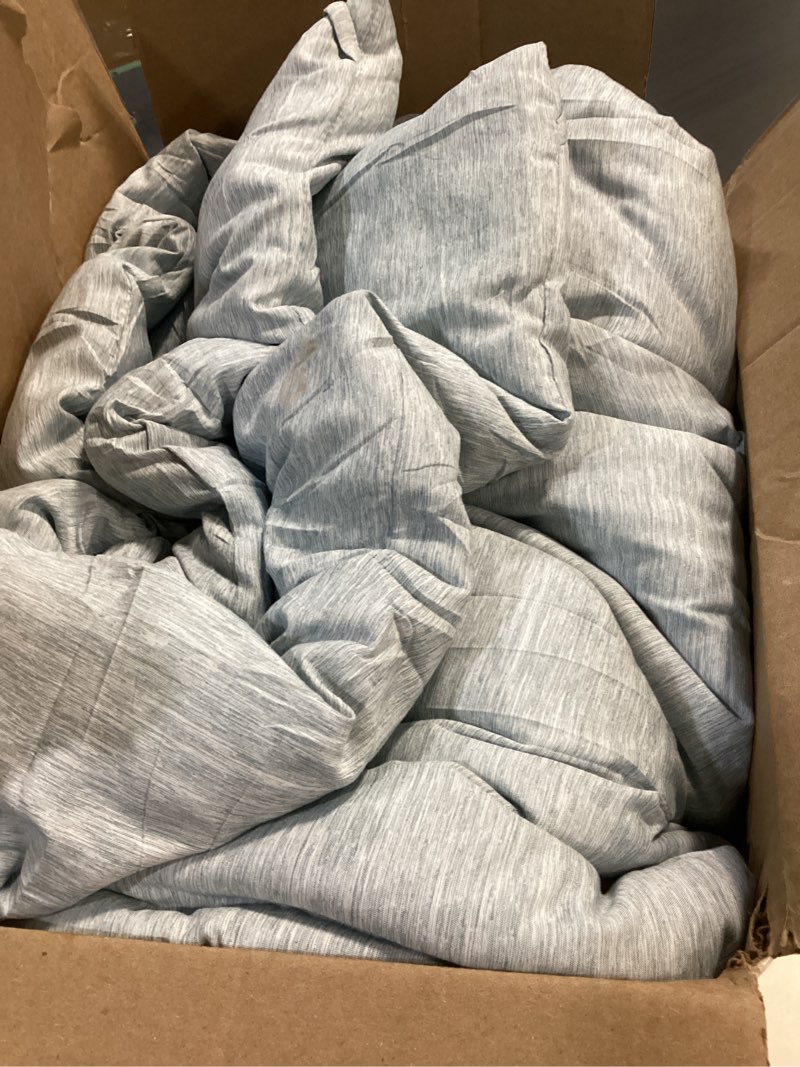 Condition photo showing As Is for Bedsure King Size Comforter Set - Light Blue Soft Bedding for All Seasons, Cationic Dyed Bed Set, 3 Pieces, 1 King Size Comforter (104"x90") and 2 Pillow Shams (20"x36"+2") King 19 - Light Blue