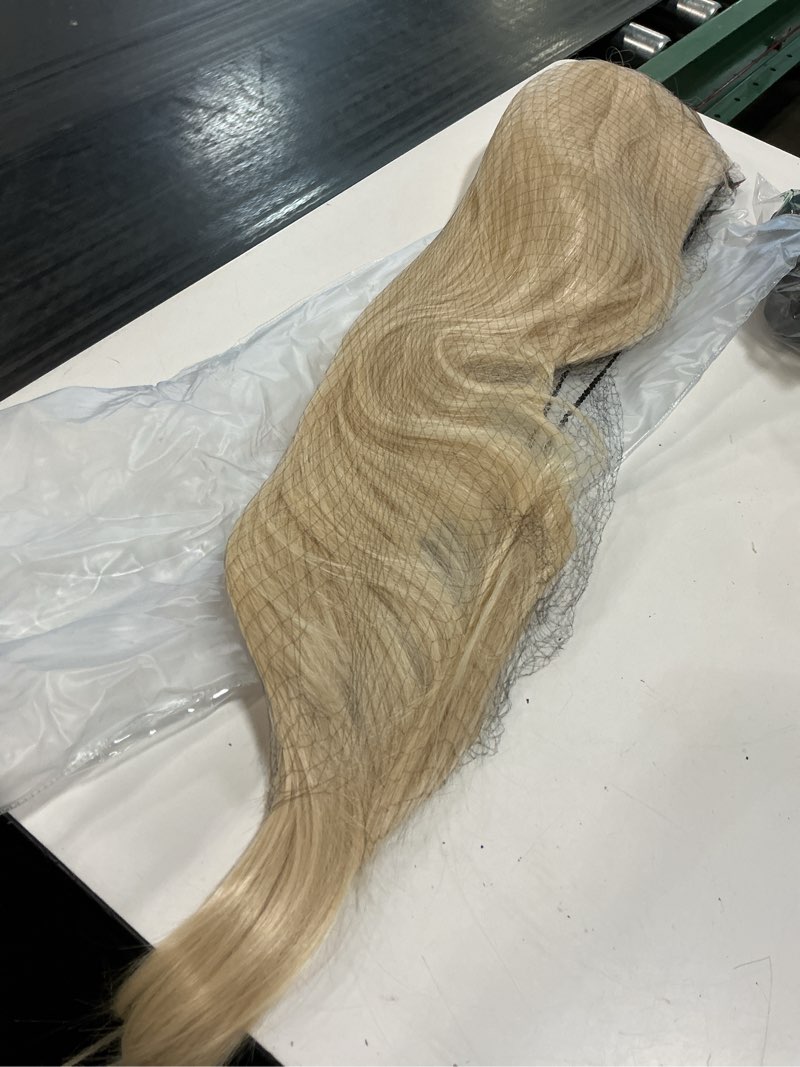 Condition photo showing Good Condition for golden blonde straight lace front wig – remy human hair, 36” transparent lace