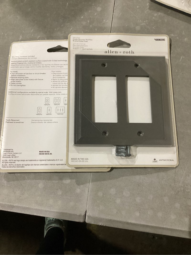 Condition photo showing Good Condition for pack of 2.. allen + roth 2-gang standard size brushed nickel indoor decorator wall plate