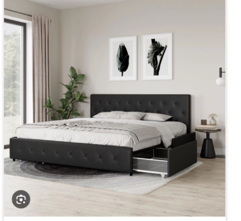 ( incomplete/ box 2 of 2)DHP Dakota King Upholstered Bed with Storage Drawers in Black Faux Leather