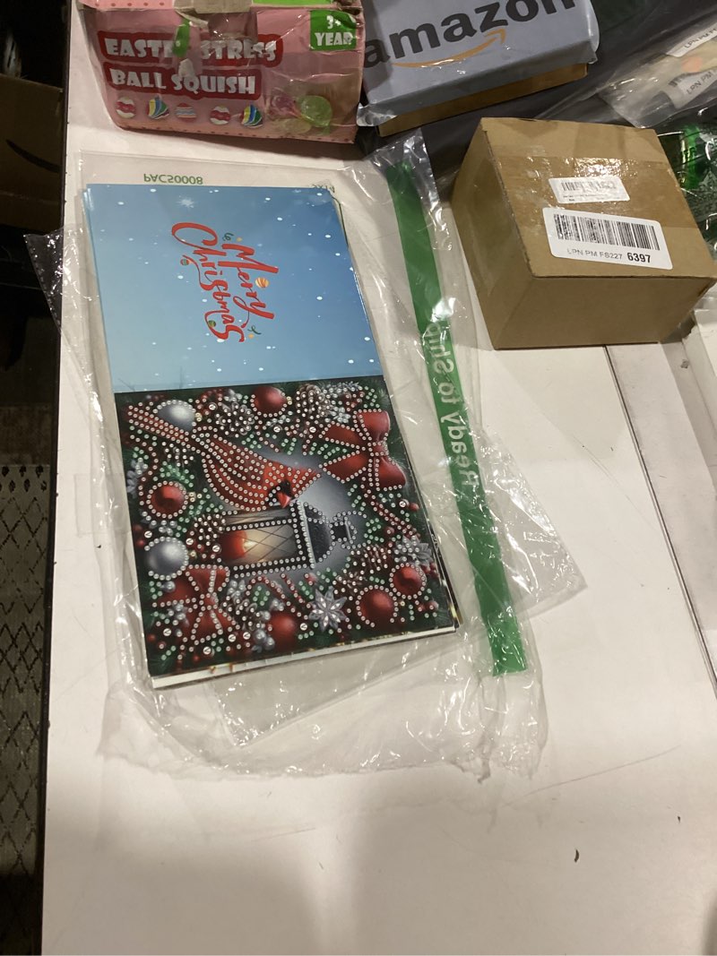 Condition photo showing As Is for 12 pack 5d diy diamond painting christmas greeting card kit, diamond art birthday holiday greeting card, art crafts kit creative with envelope santa claus bird
