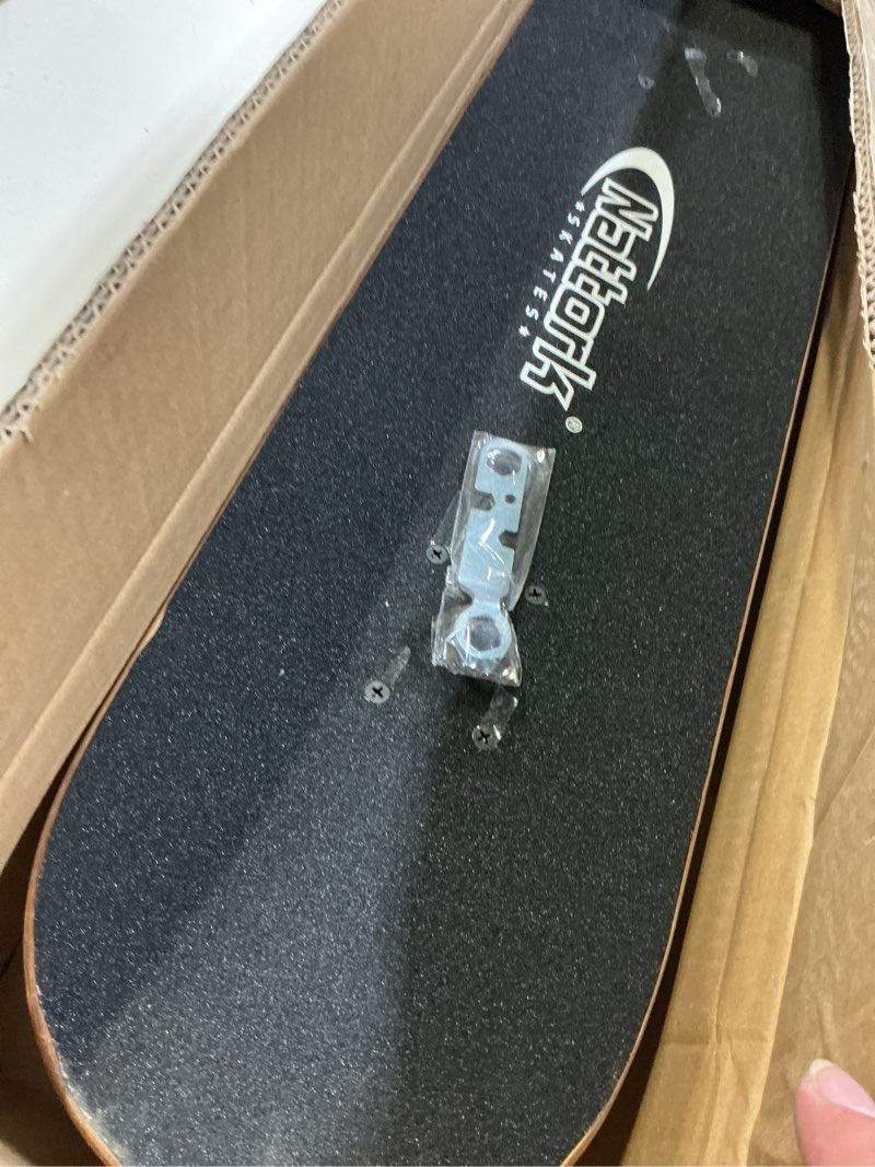 Condition photo showing Good Condition for nattork 31 inch complete skateboard, standard skateboards for beginners, wood 9 layer canadian maple trick skate boards for boys girls youth teens adults check