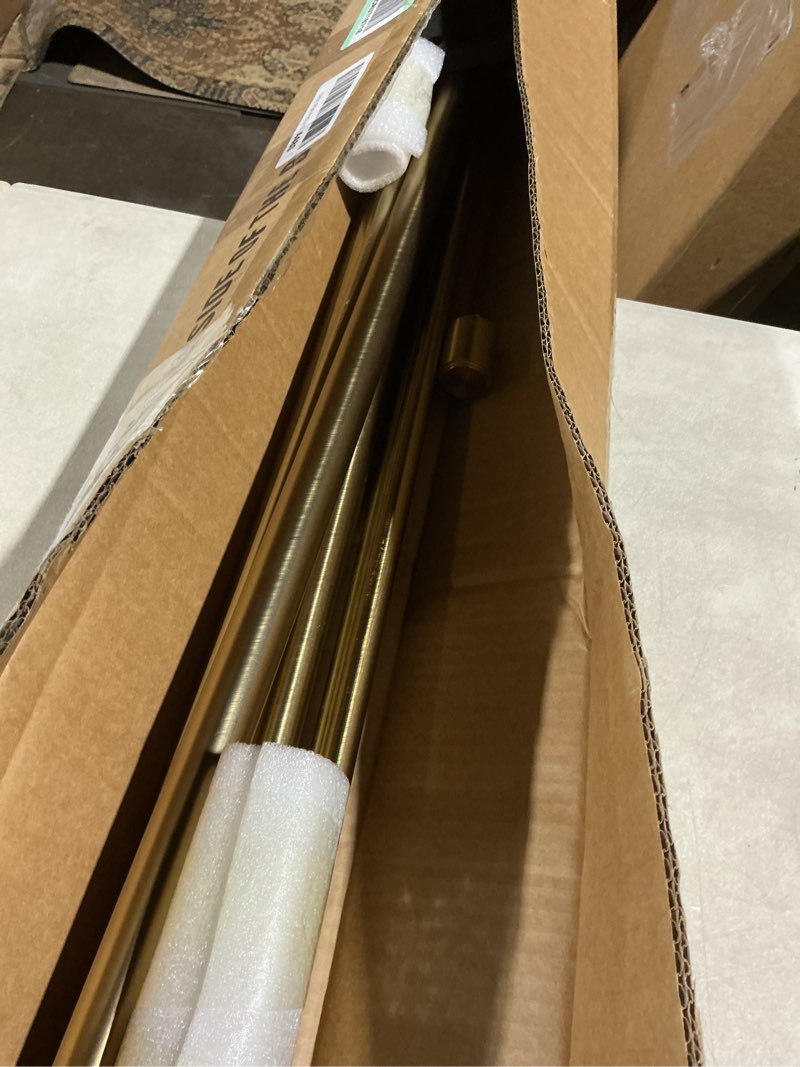 Condition photo showing As Is for Double Curtain Rods Warm Gold, Double Drapery Rod 144-164 Inch, Double Curtain Rods with Cap Finials, Adjustable 1 Inch Front and 5/8 Inch Back Dual Curtain Rod, Warm Gold Double Window Rods Warm Gold Double Rod 144-164"