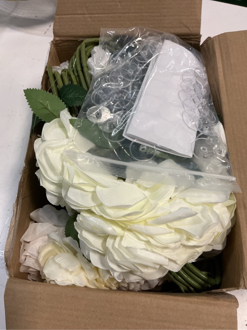 Condition photo showing Good Condition for lyrow 60 pack white artificial flower hanging ornaments white rose floating garland floral minimalist boho wedding proposal anniversary french cream farmhouse ceiling garland table decor diy craft rose pure white 60