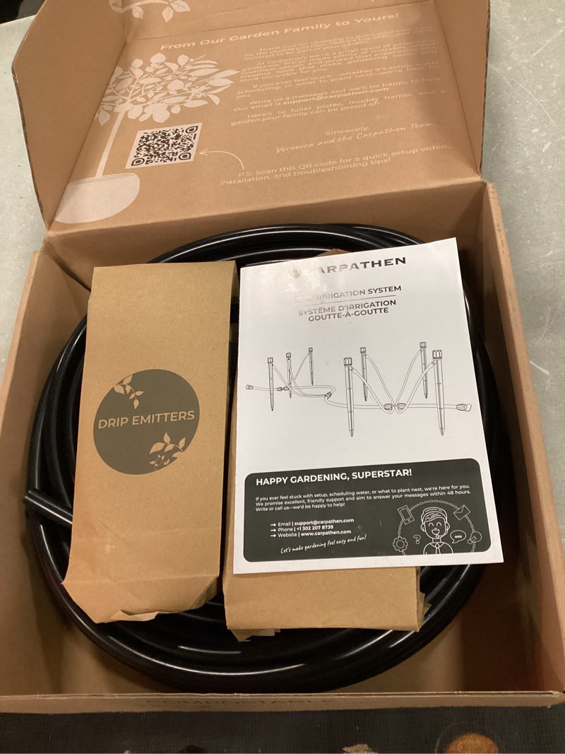Condition photo showing Good Condition for carpathen drip irrigation system kit - complete premium garden watering system with adjustable sprinkler emitters, 5/16" & 1/4" tubing and fittings - drip line for raised beds, lawn, pots, greenhouse barbed fitting 100 feet