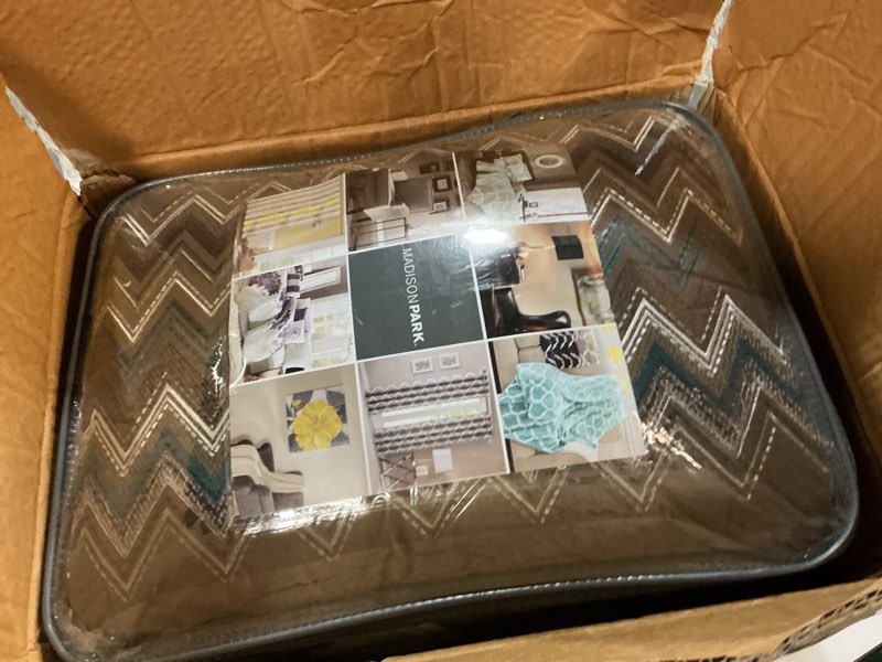 Condition photo showing New/Like New for madison park daybed cover double sided quilting casual design all season bedding set with bedskirt, matching shams, decorative pillow, 75 in x 39 in, yosemite, purple teal 75"x39" stripes purple teal