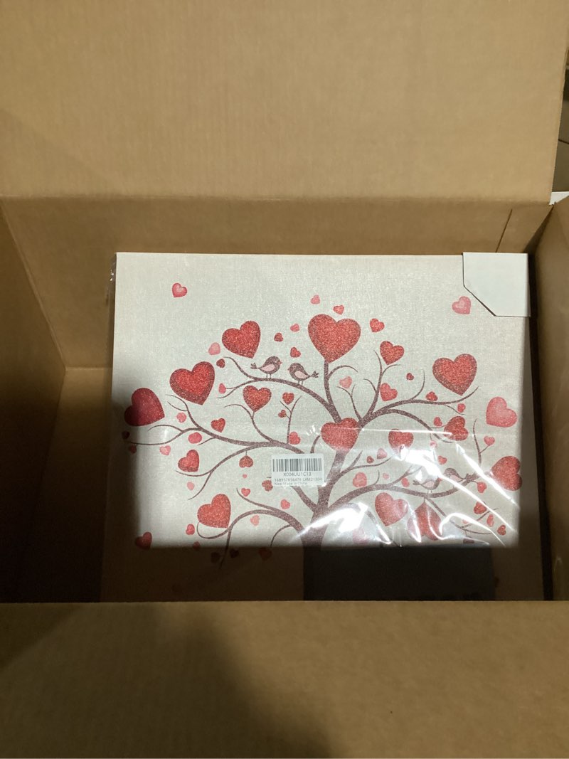 Condition photo showing Good Condition for Valentine Framed Canvas Wall Art for Living Room Love Heart Tree Wall Decor, Red Roses Aesthetic Paintings for Bedroom Office Kitchen Bathroom, Ready to Hang Valentines Day Wall Pictures 16x16 Inch