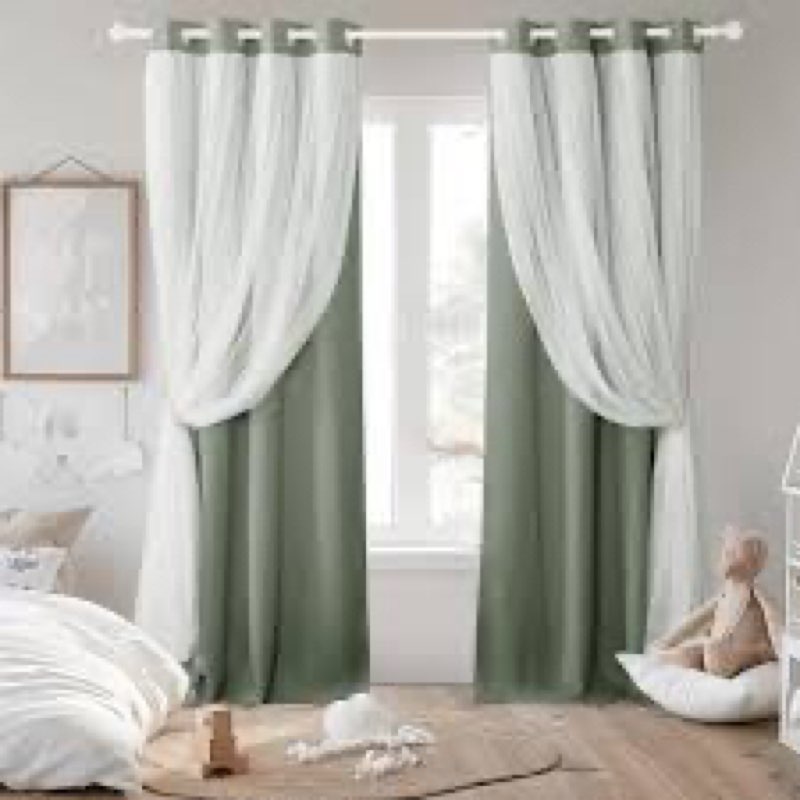 PONY DANCE Living Room Curtains 84 Inch Length - Sheer Overlay Blackout Curtains, 52 inches Wide, Wi