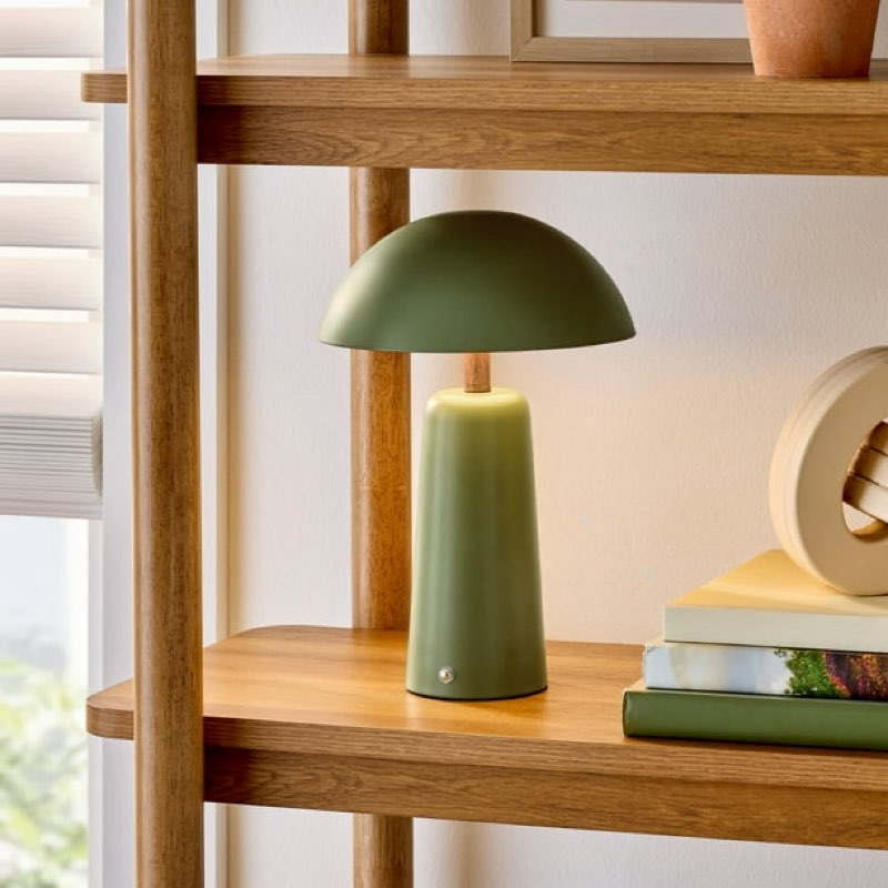 better homes & gardens 12\" green dome rechargeable led portable lamp with dimmable touch sensor