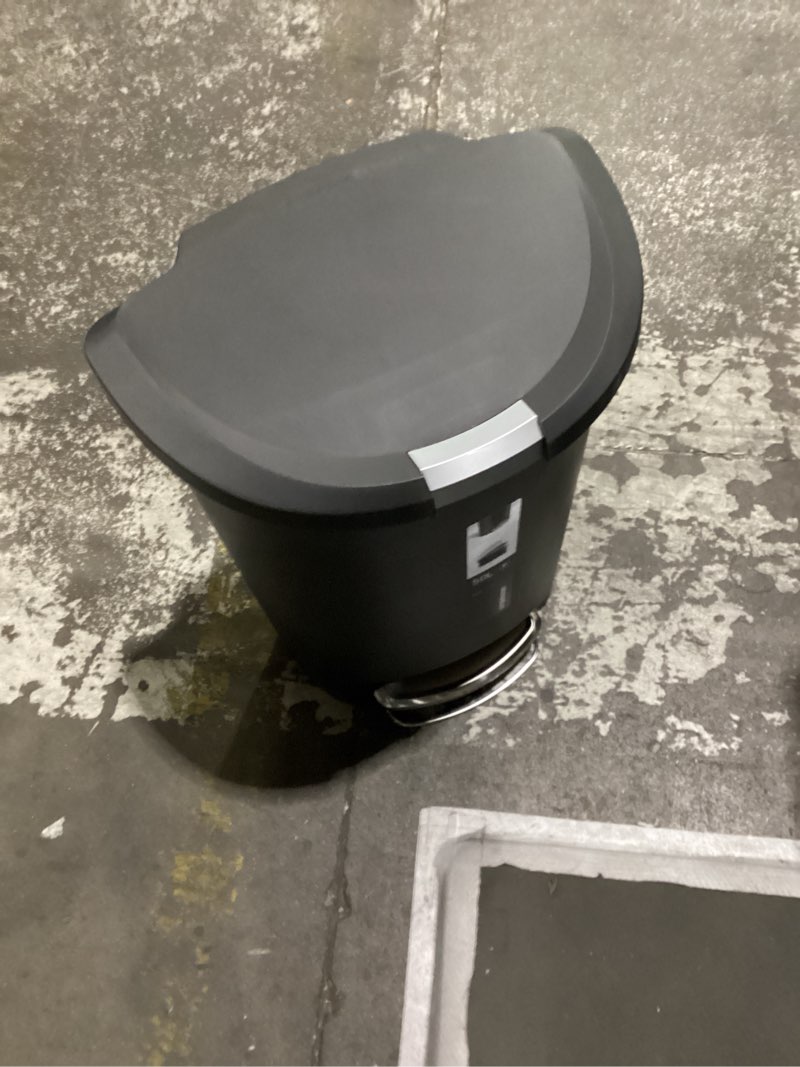 Condition photo showing As Is for simplehuman 50 Liter / 13 Gallon Semi-Round Kitchen Step Trash Can with Secure Slide Lock, Black Plastic