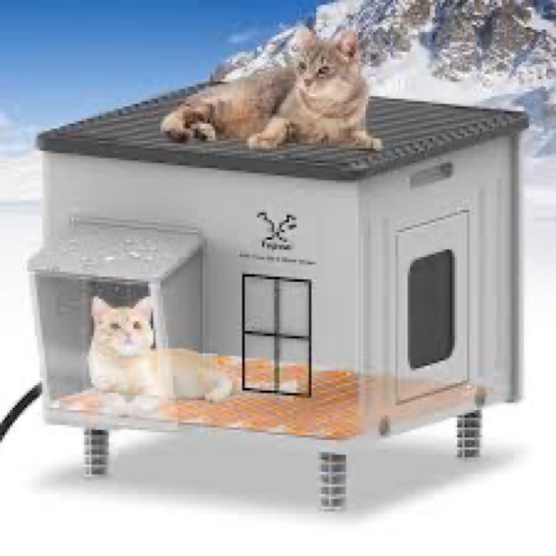 Tepoal Plastic Heated Cat House for Outside Winter, 100% Weatherproof & Insulated Outdoor Feral Cat 
