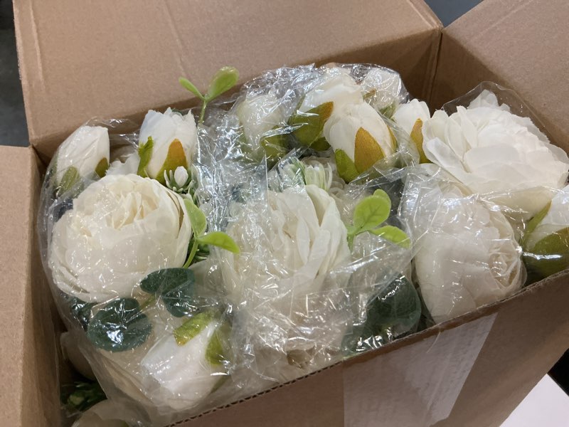 Condition photo showing New/Like New for yunlly 16 packs artificial peony flowers faux peonies bouquet silk vintage wedding home table door decor reusable bouquet rose flowers for bridal wedding birthday home(white,peony) peony white