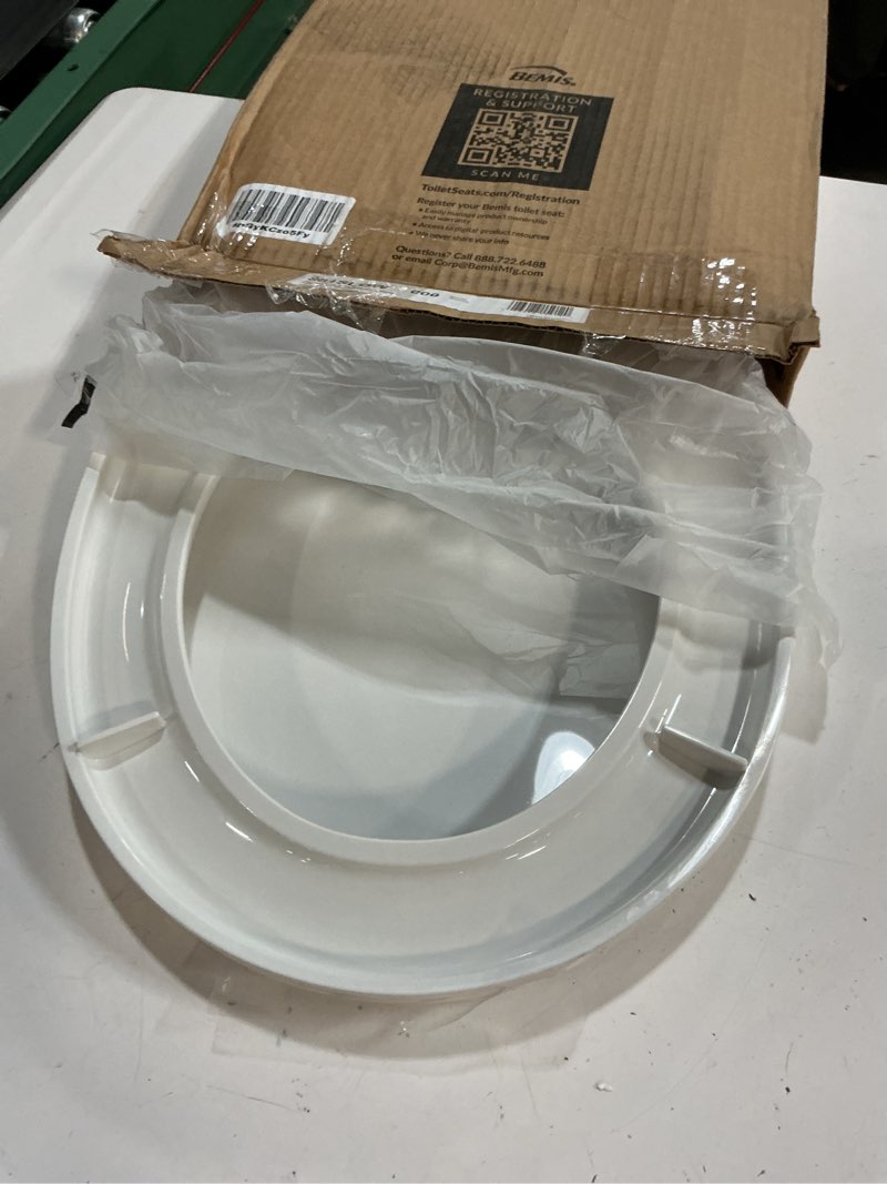 Condition photo showing As Is for mayfair little2big? round plastic toilet seat in white with sta-tite? seat fastening system? and whisper•close? hinge