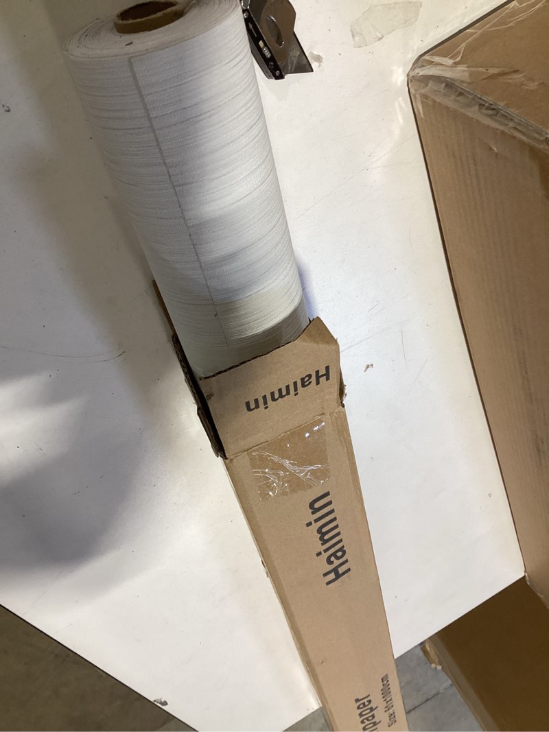 Condition photo showing New/Like New for haimin grasscloth textured wallpaper 24in x 393in fabric contact paper white wall paper linen peel and stick self-adhesive thick vinyl embossed film wallpaper (white)