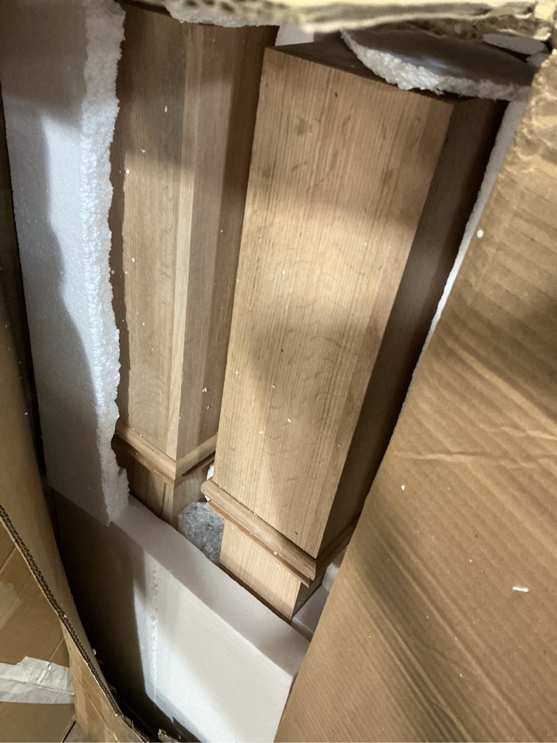 Condition photo showing New/Like New for 2 pcs 48" red oak stair newel post with 3 1/2" post and 4 1/2" sleeve, solid wood box newel with pedestal for staircase, plain style wood balusters interior for stair remodeling