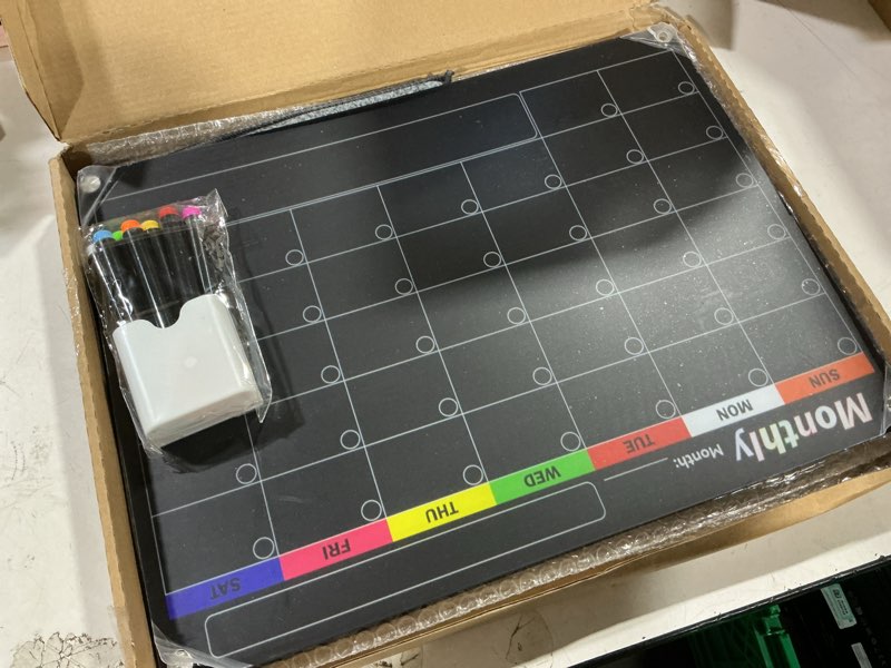 Condition photo showing Good Condition for acrylic magnetic dry erase board for fridge, 2-pack monthly & weekly calendar planner note blackboard set for refrigerator/wall/glass/kitchen, 7 colors markers (16"x12") black weekly & monthly*2