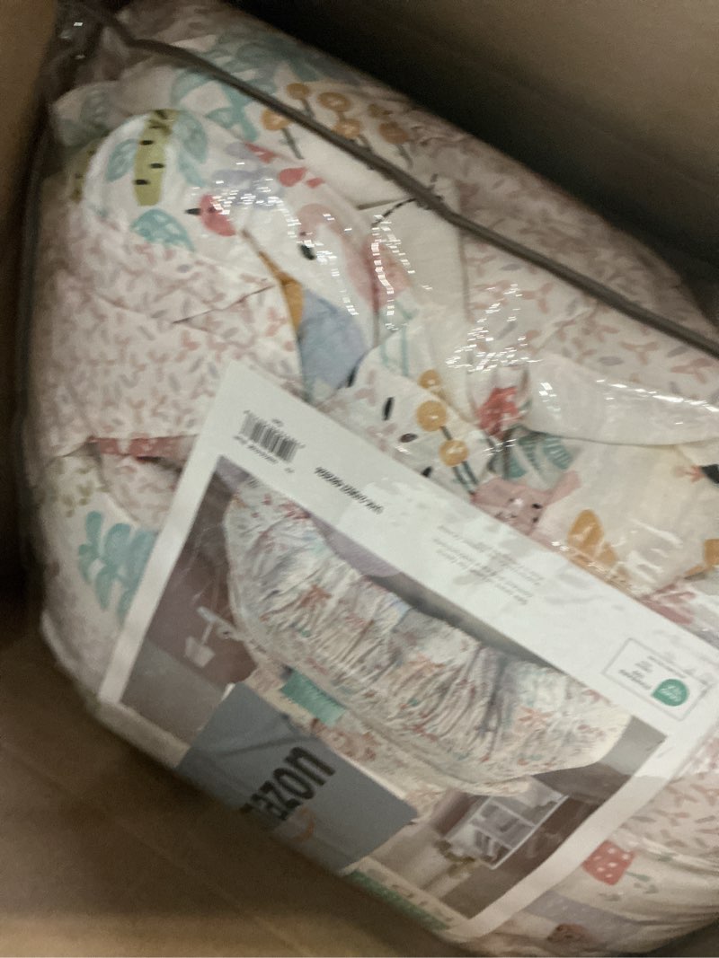 Condition photo showing Good Condition for intelligent design kids 100% cotton comforter set-fun print and vibrant color all season cozy bedding, matching shams, decorative pillow, twin/twin xl, woodland creature reversible with 2 pillows twin woodland blush