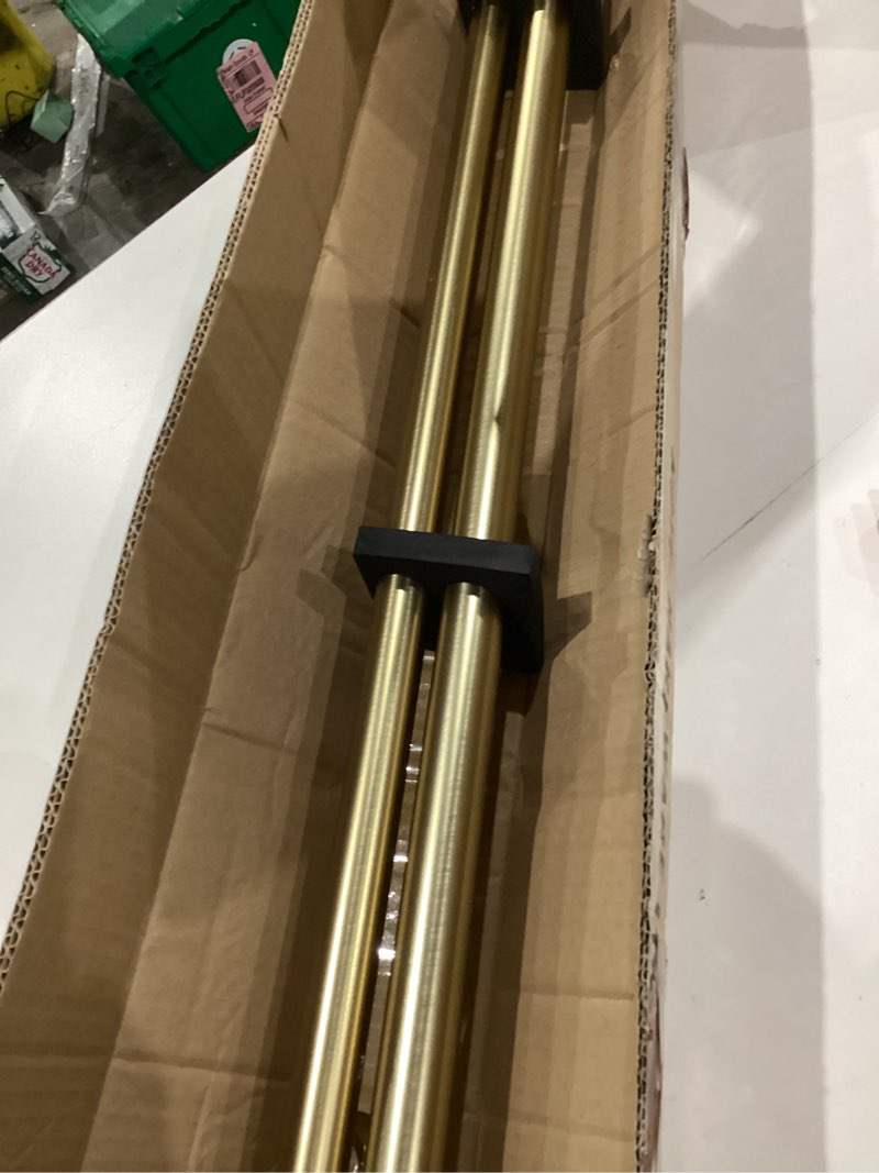 Condition photo showing As Is for 1 1/8 Inch Diameter Curtain Rods, 72-144” Telescoping Large Single Window Drapery Rod Heavy Duty With Adjustable Modern Brackets, Warm Gold Warm Gold 72-144"