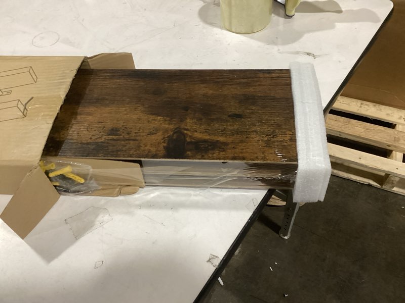 Condition photo showing New/Like New for BAYKA Floating Shelves, 22.5 inches Rustic Wood Wall Shelves for Bathroom?Bedroom, Living Room, Kitchen & Book, Hanging Display Decor Organization Shelf with 22 lbs Capacity (Rustic Brown) B. Rustic Brown - Americana Farmhouse Style 22.5inches