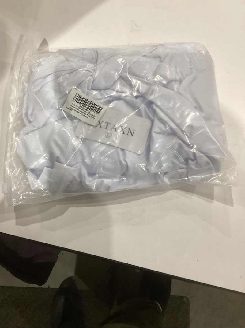 Condition photo showing New/Like New for XXTAXN Women's Sexy Halter V Neck Sleeveless Backless Twist Front Ruched Going Out Mini Dress