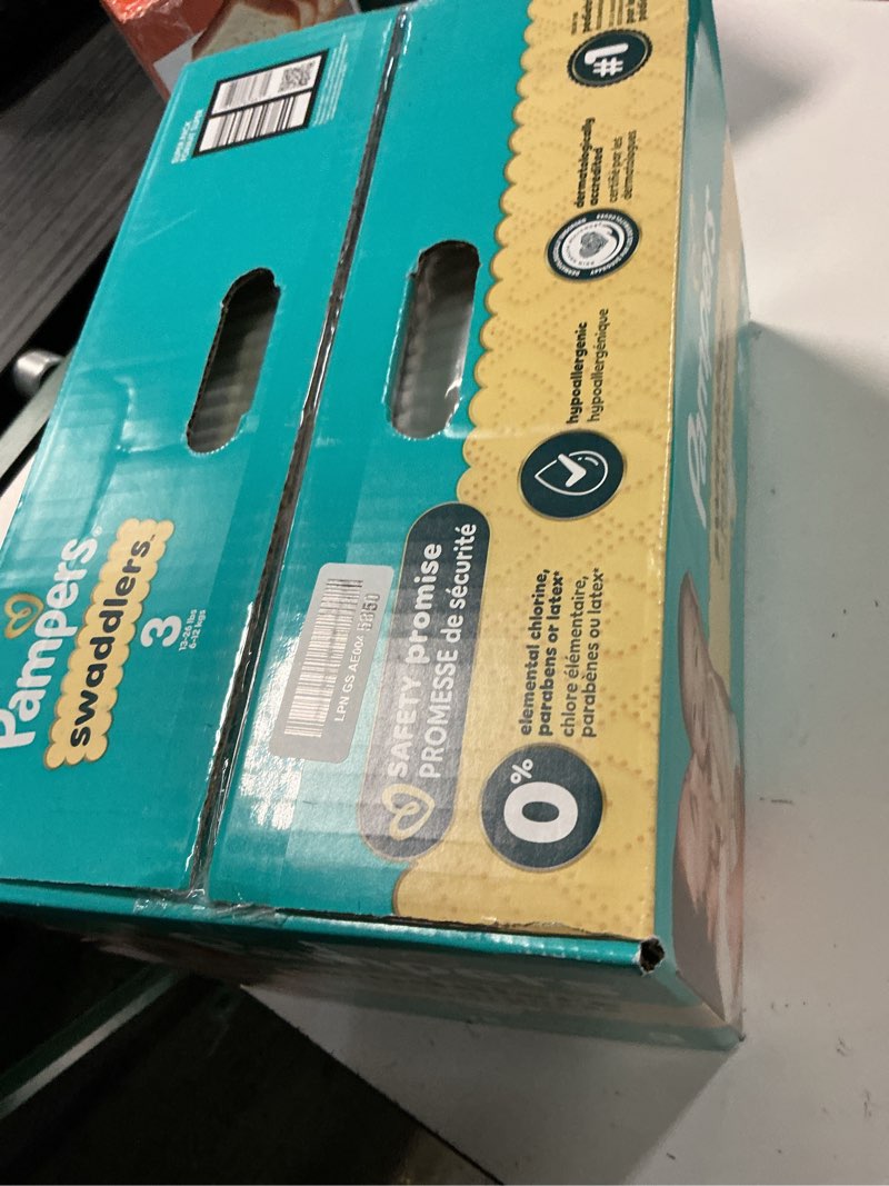 Condition photo showing New/Like New for pampers swaddlers diapers, size 3 (13-26 lbs), 78 count, absorbent, keeps baby dry and comfortable, skin safe disposable baby diaper size 3 78
