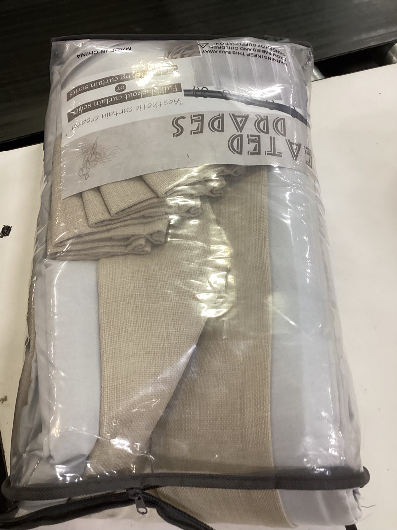 Condition photo showing Good Condition for beige pinch pleated blackout linen double layer bedroom curtains 92 inches long 2 panels set, memory trained soundproof room darkening thermal neutral nursery window curtain with hook 40w x 92l natural 40"w x 92"l (pack of 2)