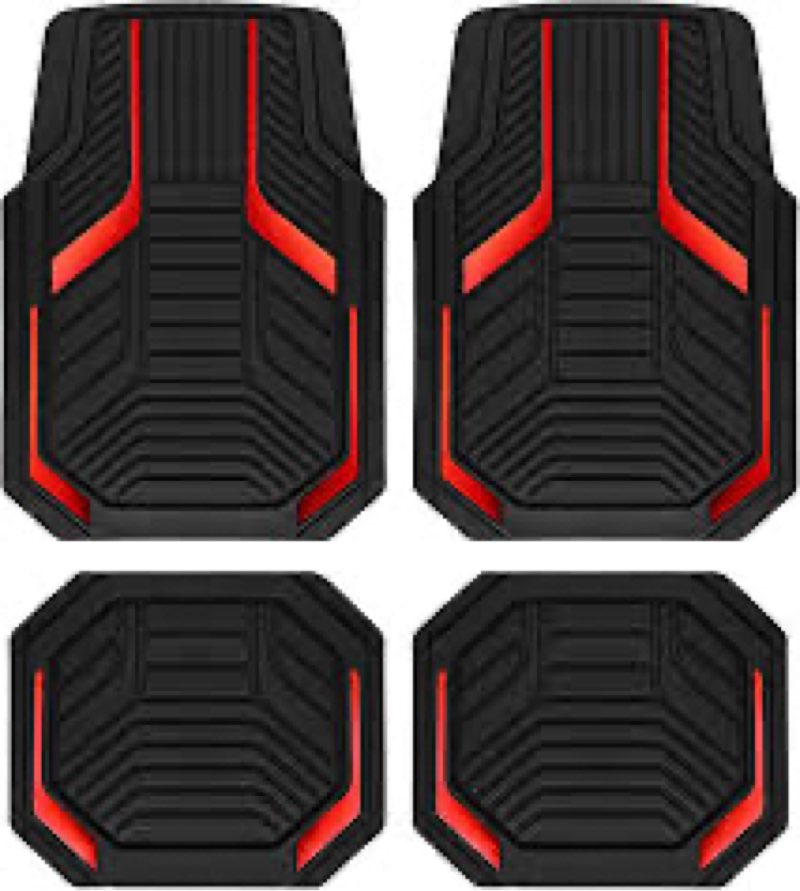 PIC AUTO Heavy Duty Rubber Floor Mats, Red Aluminum Film Car Mats Set, Front and Rear Car Mats with 