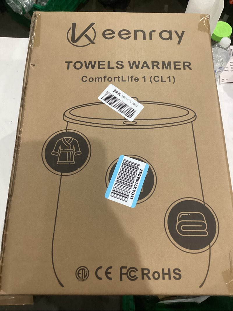 Condition photo showing New/Like New for Keenray Towel Warmer, Luxury Towel Warmer Bucket, Large Towel Warmers for Bathroom, Auto Shut Off, Fits Up to Two 40"X70" Oversized Towels, Bathrobes, Blankets, PJ's and More, CL1 A Creamy White 13" (L) x 13" (W) x 19" (H)
