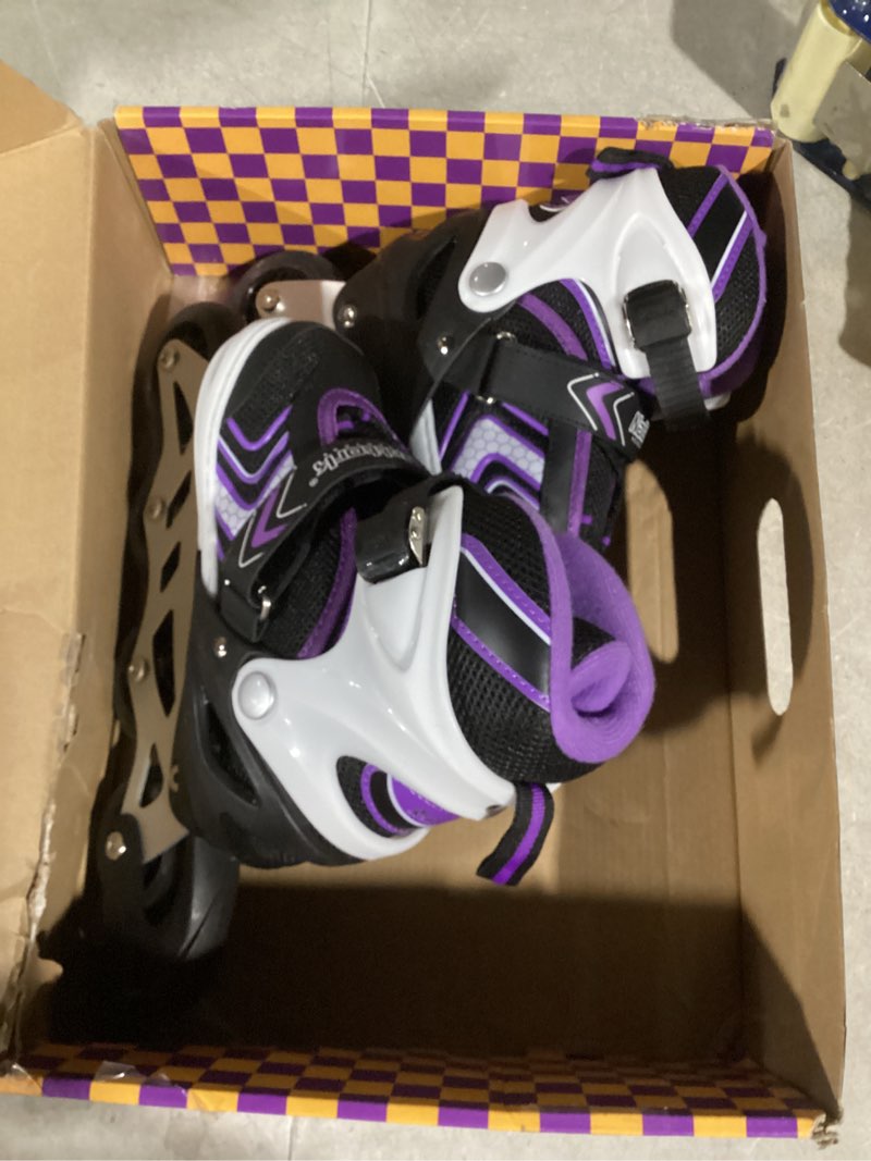 Condition photo showing Good Condition for Nattork Adjustable Inline Skates for Girls and Boys with Full Light up Wheels, Beginner Roller Skates for Kids Youth Purple Pink Blue Black A-Purple Medium-Big Kid (1-4 US)