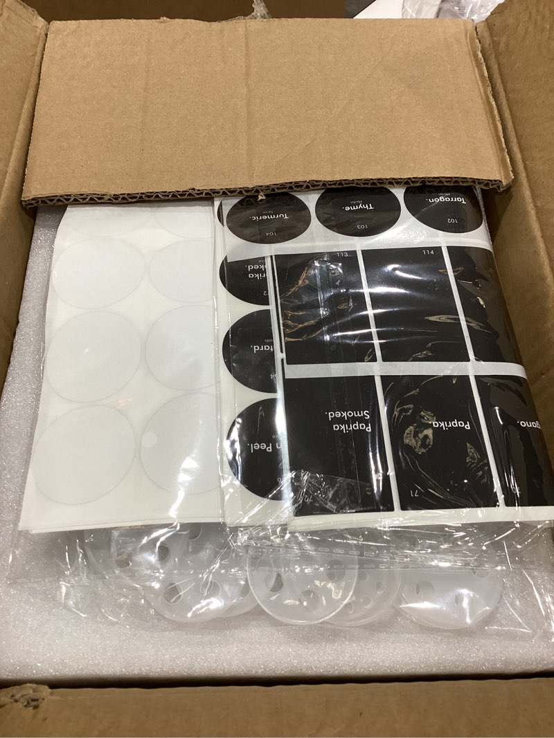 Condition photo showing Good Condition for kivy glass spice jars with label & shaker lids [24x 4oz] airtight seasoning containers for cabinet & drawer - empty spice bottles - spice containers with labels - black spice jars with black lids all black