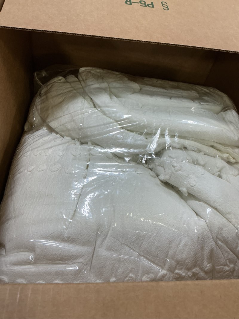 Condition photo showing Good Condition for comfort spaces cotton comforter set jacquard pom-pom tufts design, down alternative, all season modern bedding, matching shams, full/queen, phillips, ivory full/queen ivory